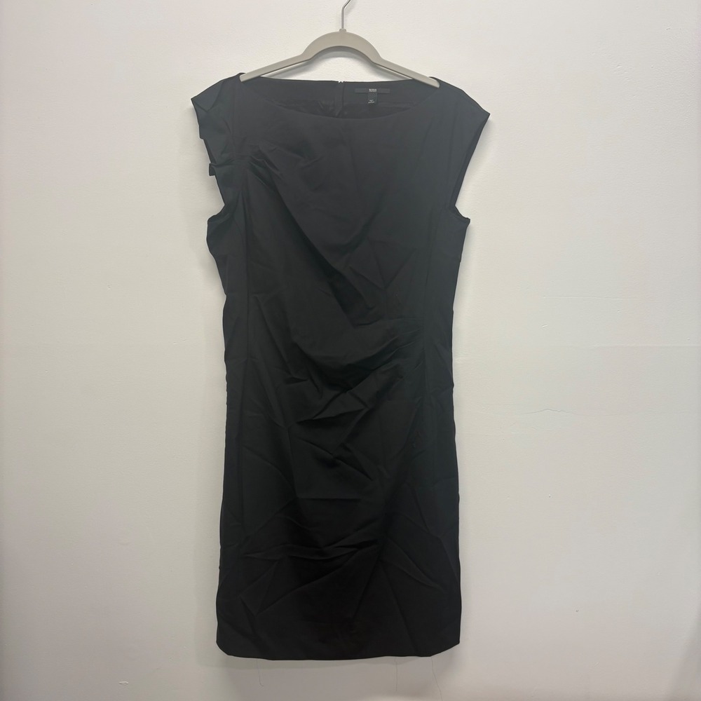 Hugo Boss Daperla Black Wool Ruffle Sheath Dress Career Womens Size 10 - Picture 2 of 9